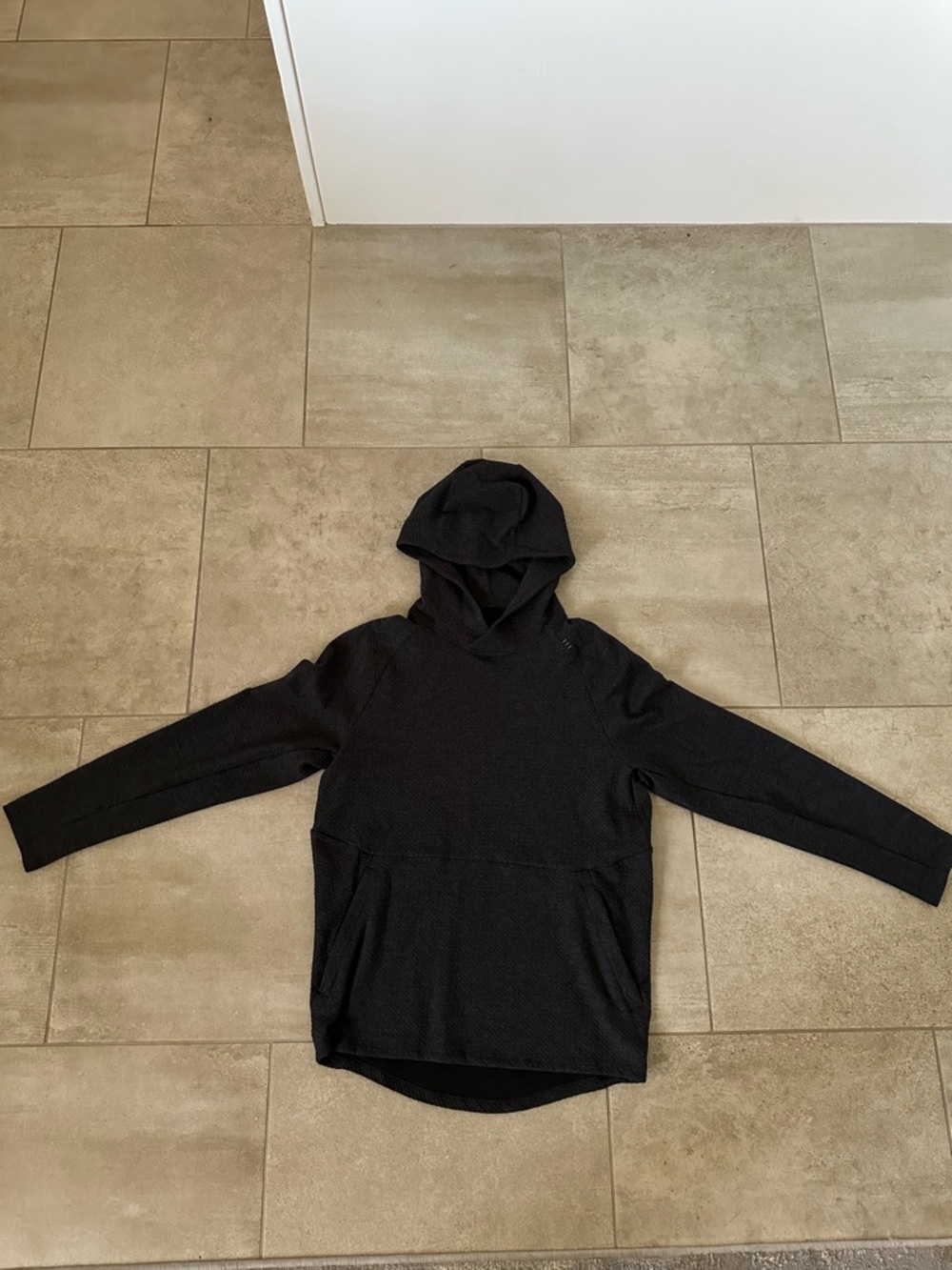 Lululemon Men's at Ease Textured Tech Hooded Waffle-Knit Sweater in Dark Gray